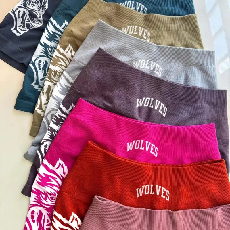 Wolf head three-piece pants high-elastic seamless yoga pants women's high-waisted sports fitness hip-up shorts