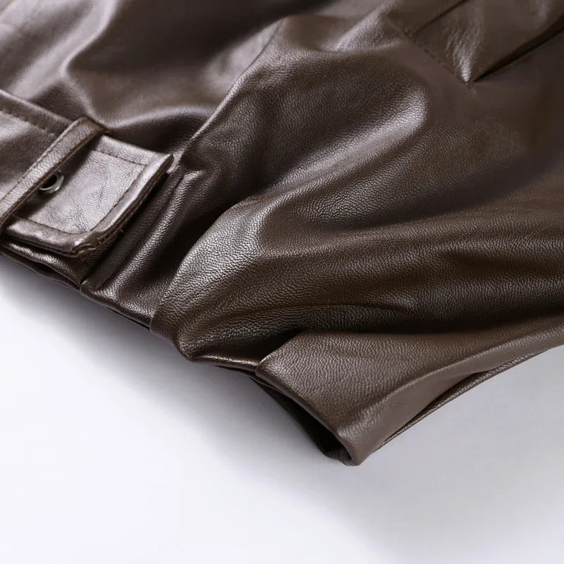 The Belted PU Bomber Jacket