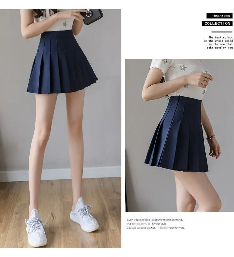 Pleated Mini Skirt with Shorts Women's High Waist A-Line Skater Skort White Black Pink Sporty School Uniform New Fashion HotSale