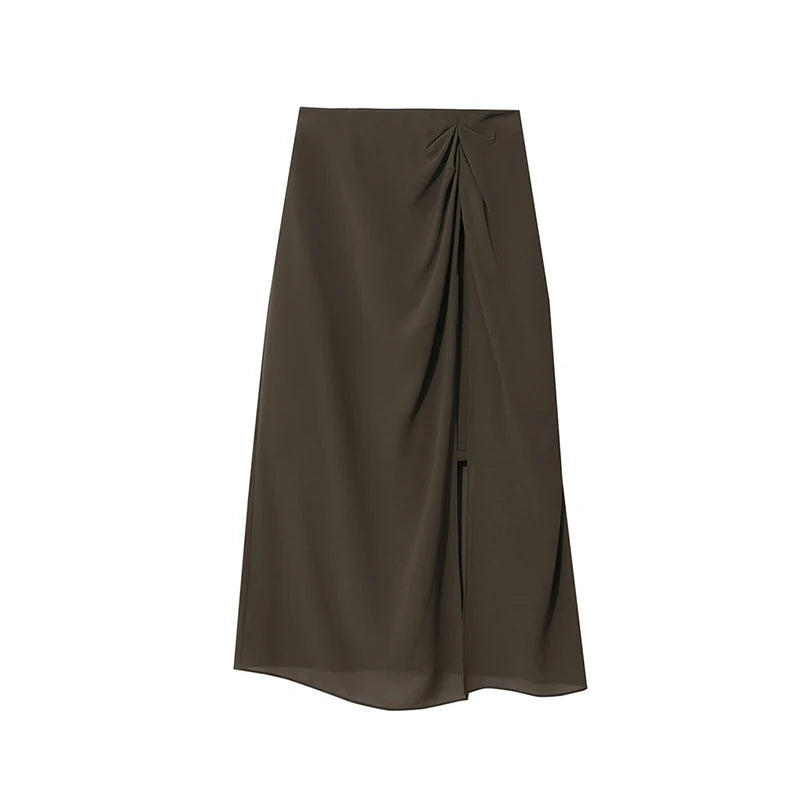 Amii Women's Skirt 2026 Summer Elegant Chiffon Midi Skirt Pleated Side Slit Office Casual Versatile Women's Clothing 12612002