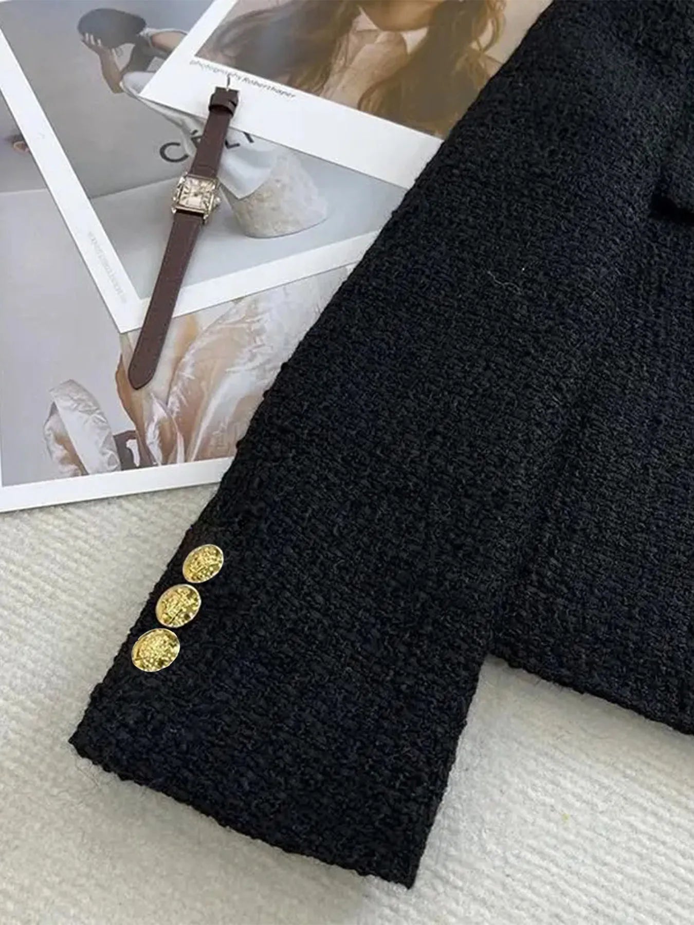 French Wool Tweed Coat Fashion High-end Gold Button Short Slim Temperament Spring and Autumn Korean Coats Women Jacket New