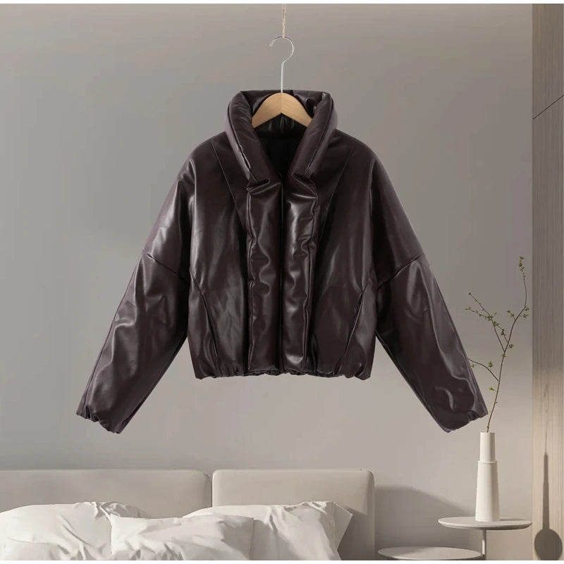 Solid Thicken Short Woman Coats Turn-down Collar Long Sleeve Covered Button Warm Outerwear 2025 Autumn Winter New Lady Jackets