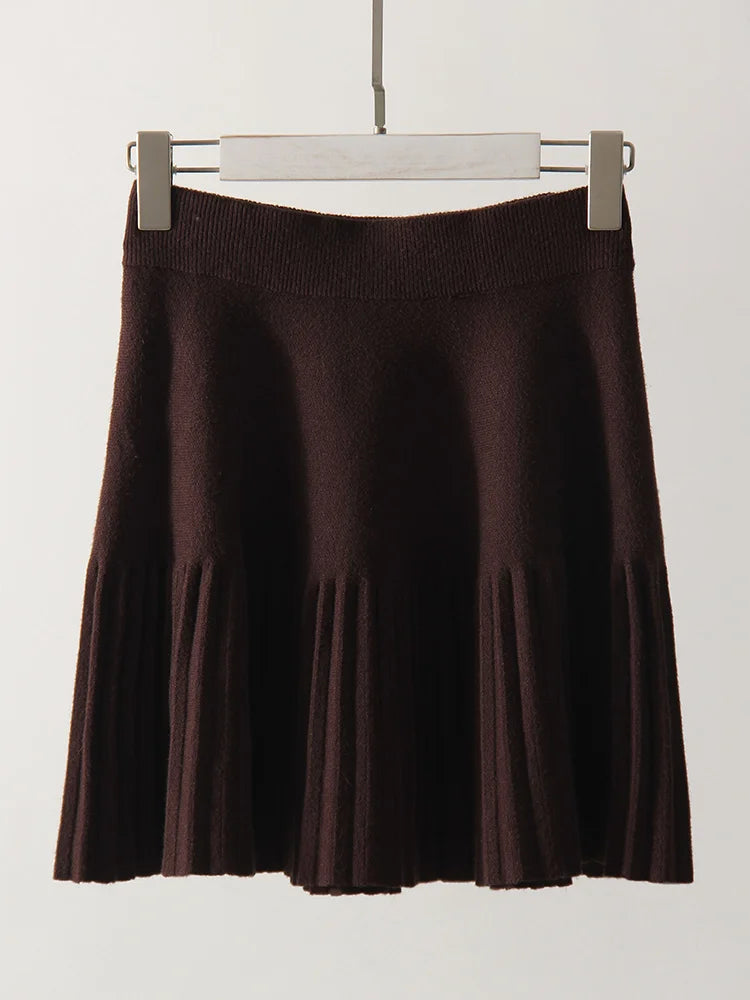 Black Mini Pleated Skirt Gray Women Elastic Waist Short Knitted Skirt For Autumn White A Line Knit Short School Skirt For Women