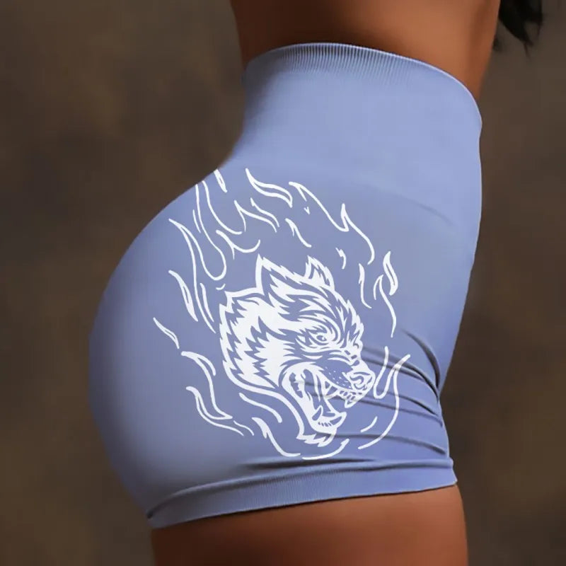 Wolf head three-piece pants high-elastic seamless yoga pants women's high-waisted sports fitness hip-up shorts