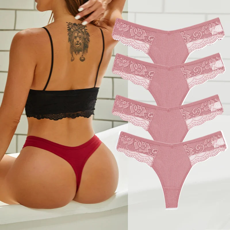 The 4-Pack Cotton Lace G-String Set