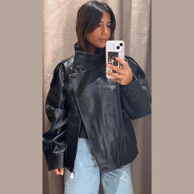 The Belted PU Bomber Jacket