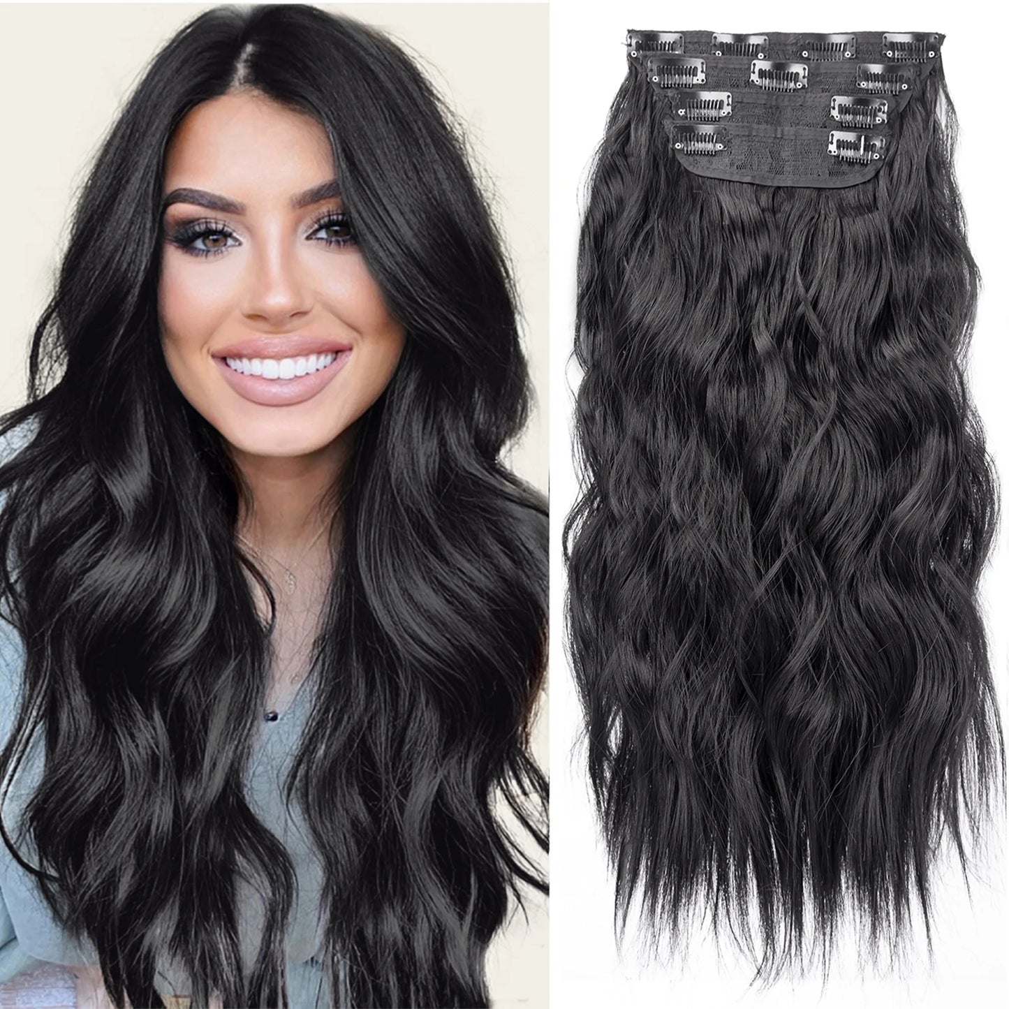 The 20-Inch Long Wavy Clip-In Hairpiece Set (4pcs)