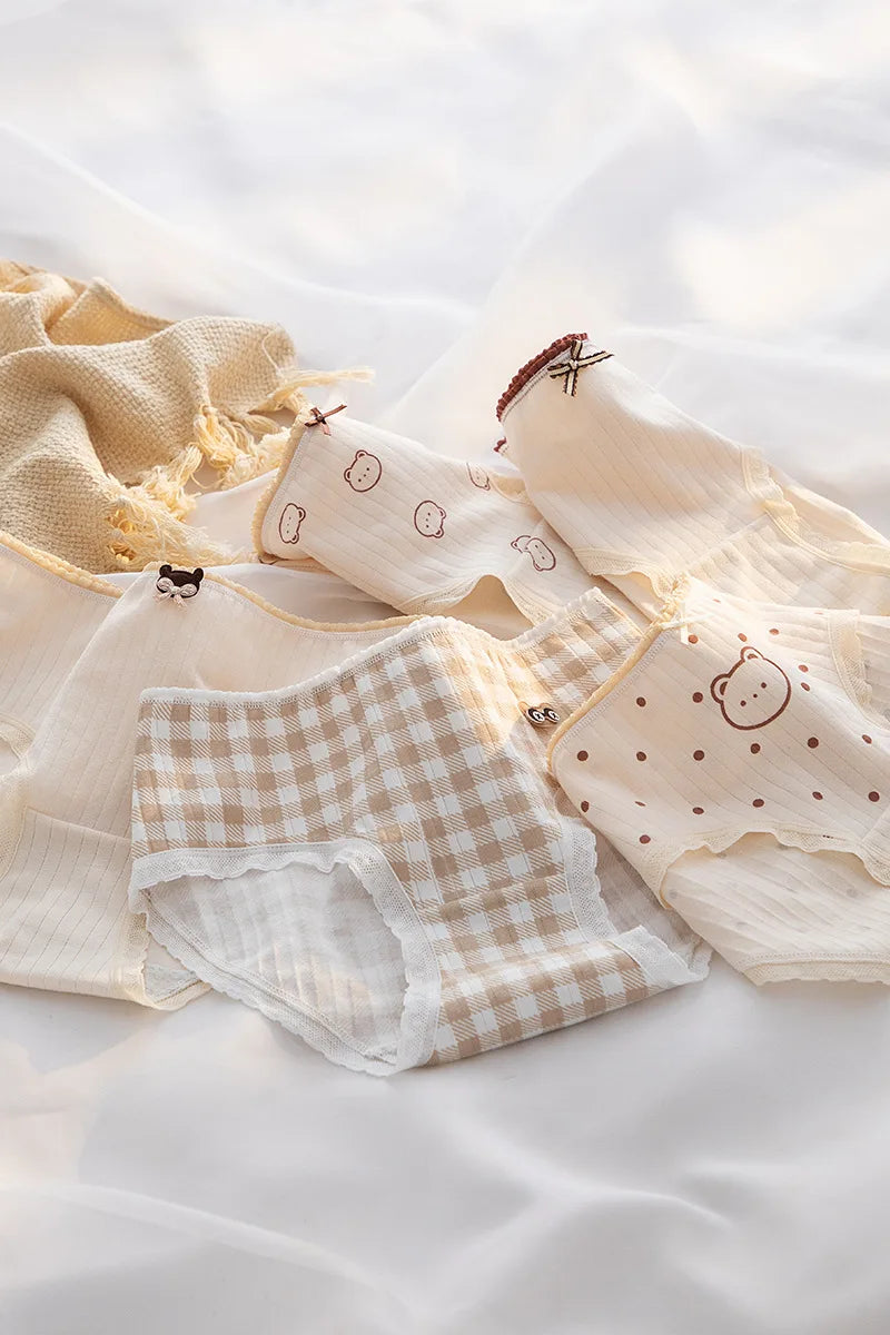 5Pcs/Set Cartoon Cute Bear Cotton Women Panties Breathable Underwear Girls Briefs Mid Waist Soft Female Intimates Sexy Lingerie