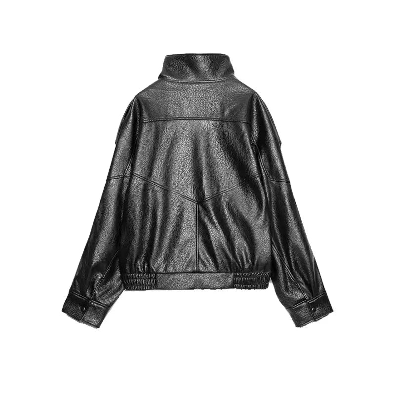 The Belted PU Bomber Jacket