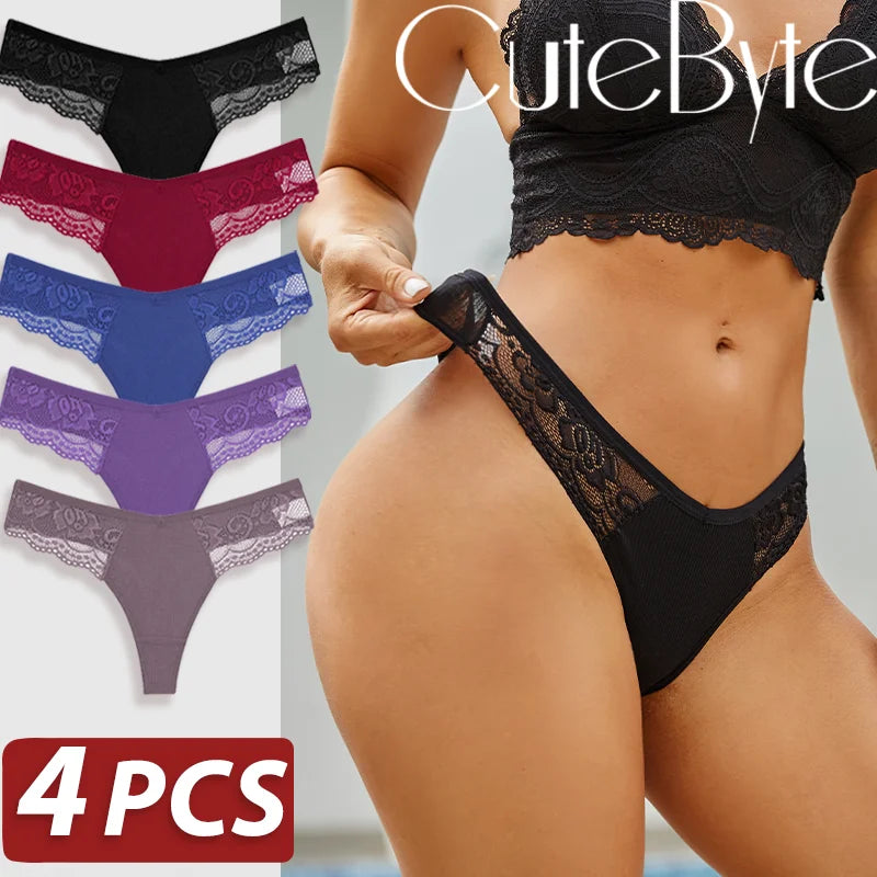 The 4-Pack Cotton Lace G-String Set
