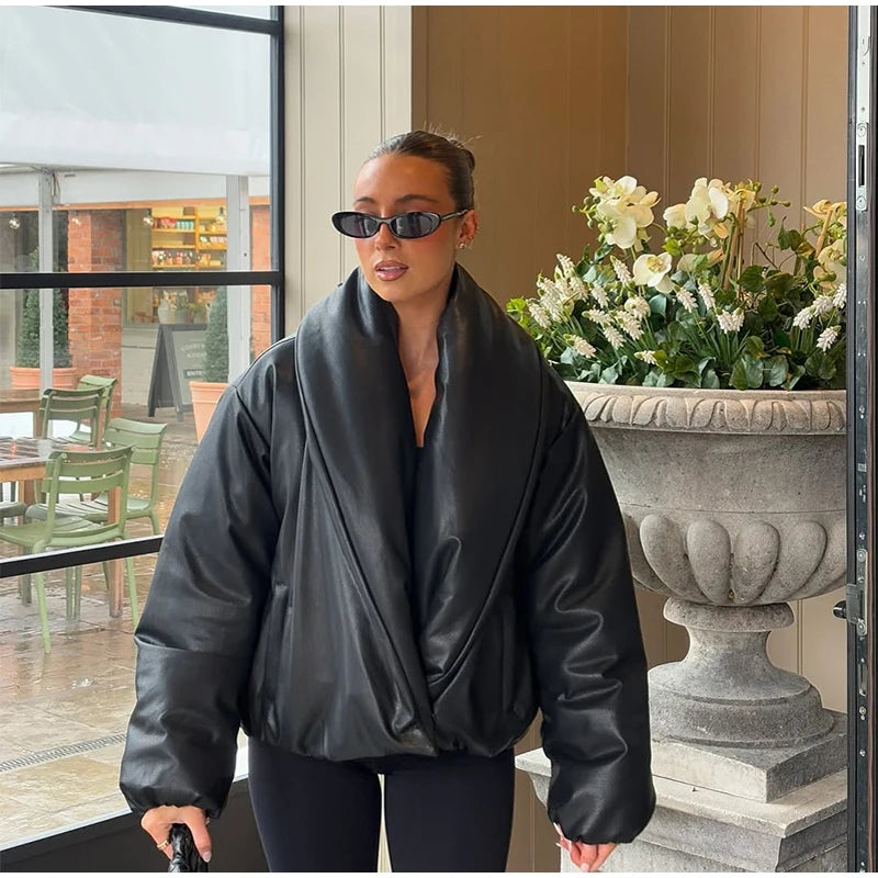 Solid Thicken Short Woman Coats Turn-down Collar Long Sleeve Covered Button Warm Outerwear 2025 Autumn Winter New Lady Jackets