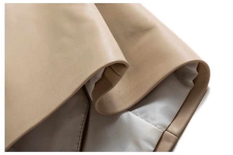 Lambskin Skirt for Women Commuting OL Simplified Vertical Cut 100% Leather Front Split Jupe Mujer Pockets Black Wrap Midi Skirt