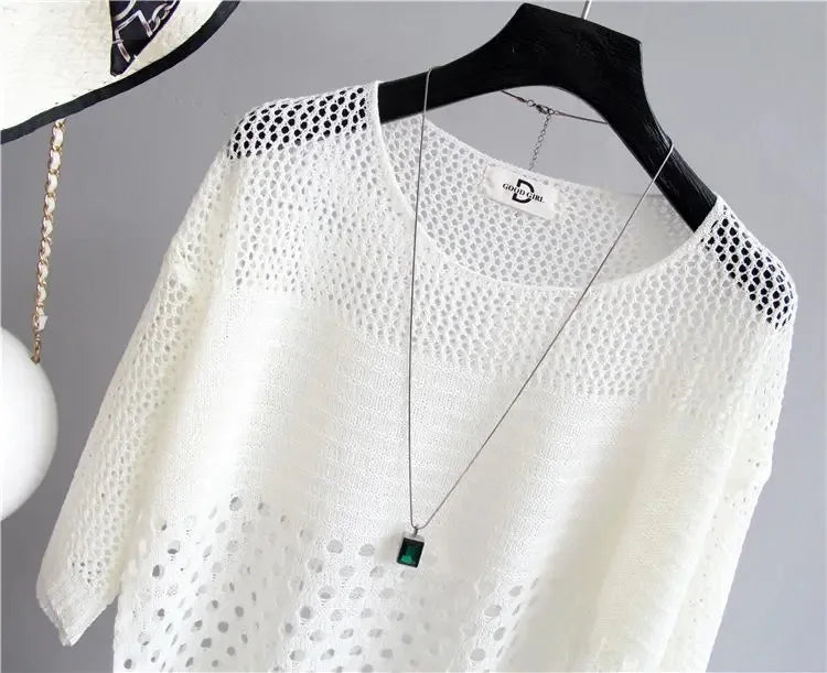 Spring and Summer New Ice Silk Knitted Vest Top Hollow Out Thin Bottoming Sling Streetwear Womens Clothing Shirt