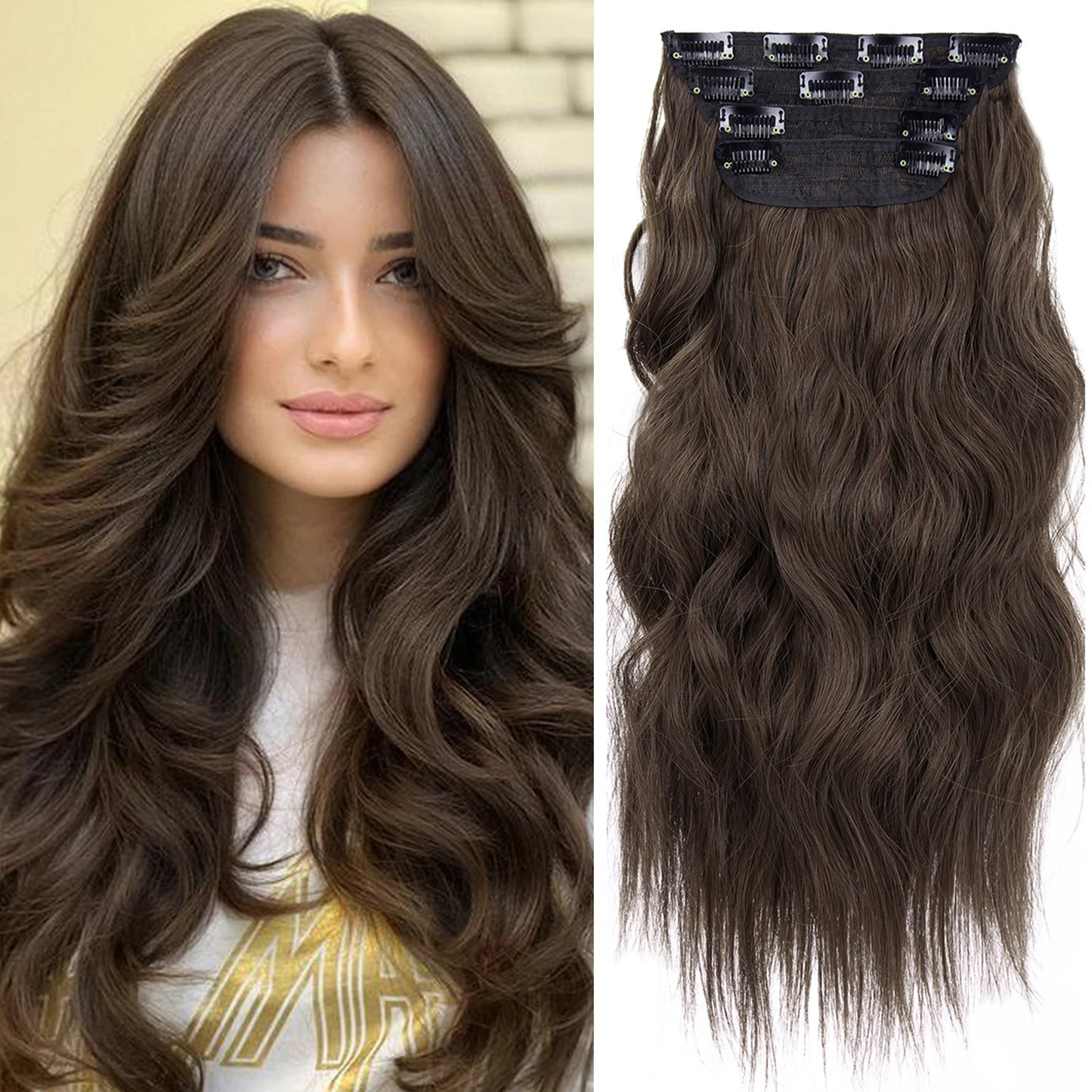 The 20-Inch Long Wavy Clip-In Hairpiece Set (4pcs)