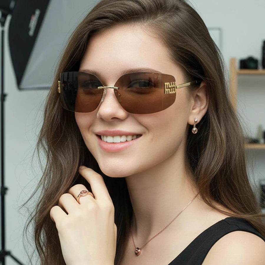 The Vintage Rimless Curved Lens Sunglasses