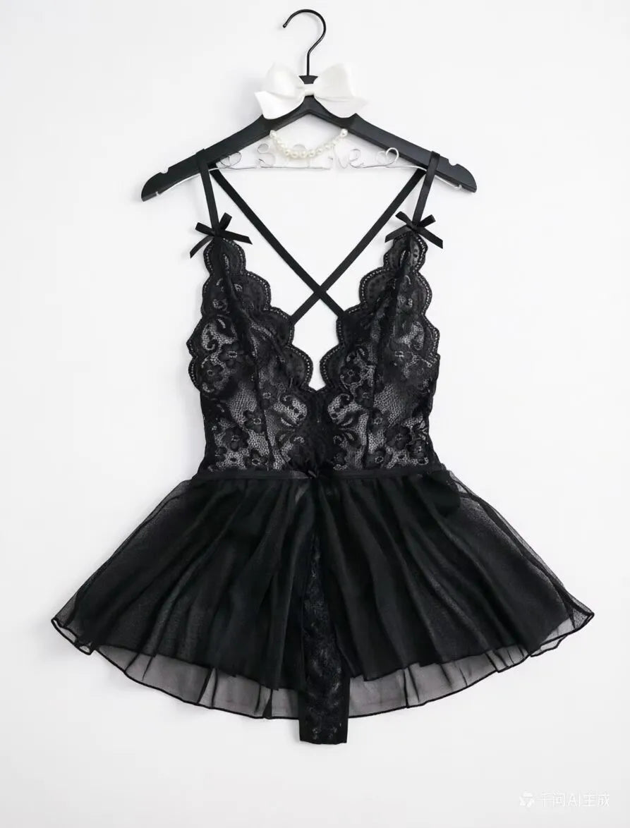The Transparent Lace Bodysuit Bra Set