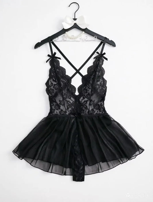 The Transparent Lace Bodysuit Bra Set
