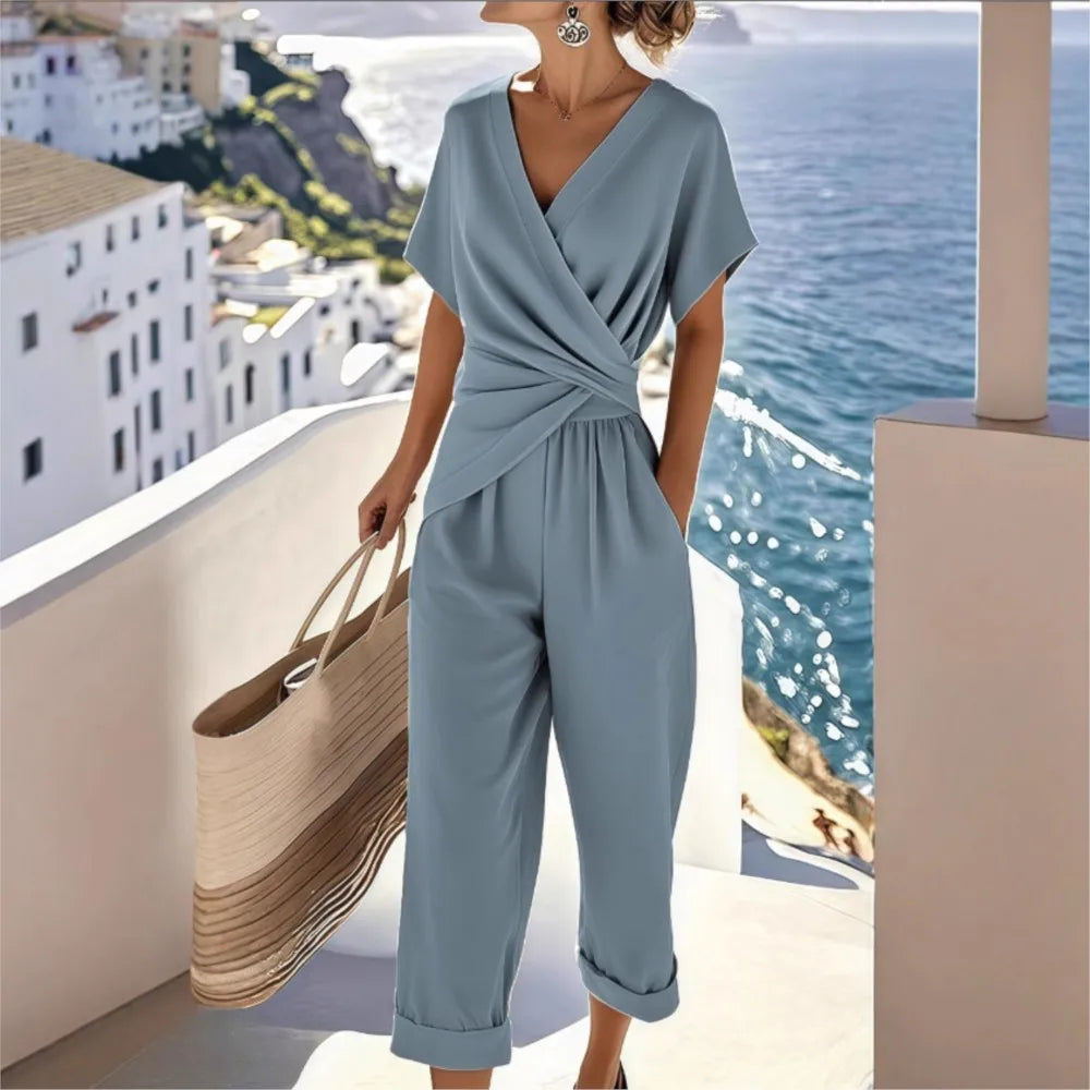 The V-Neck Pleated Trouser Set