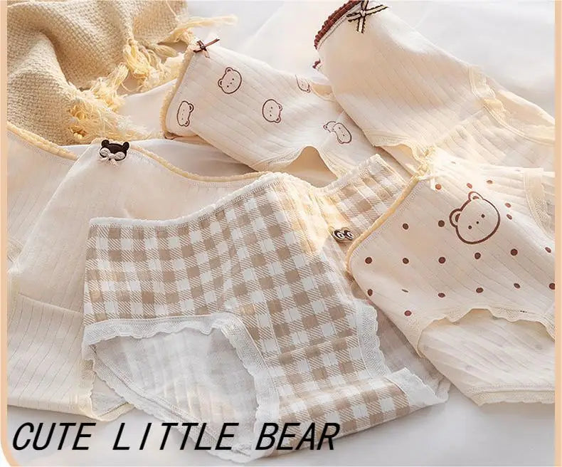 5Pcs/Set Cartoon Cute Bear Cotton Women Panties Breathable Underwear Girls Briefs Mid Waist Soft Female Intimates Sexy Lingerie