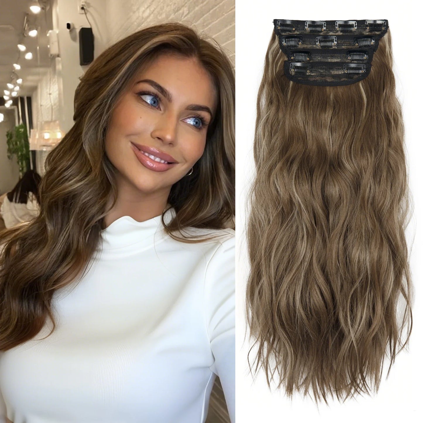 The 20-Inch Long Wavy Clip-In Hairpiece Set (4pcs)