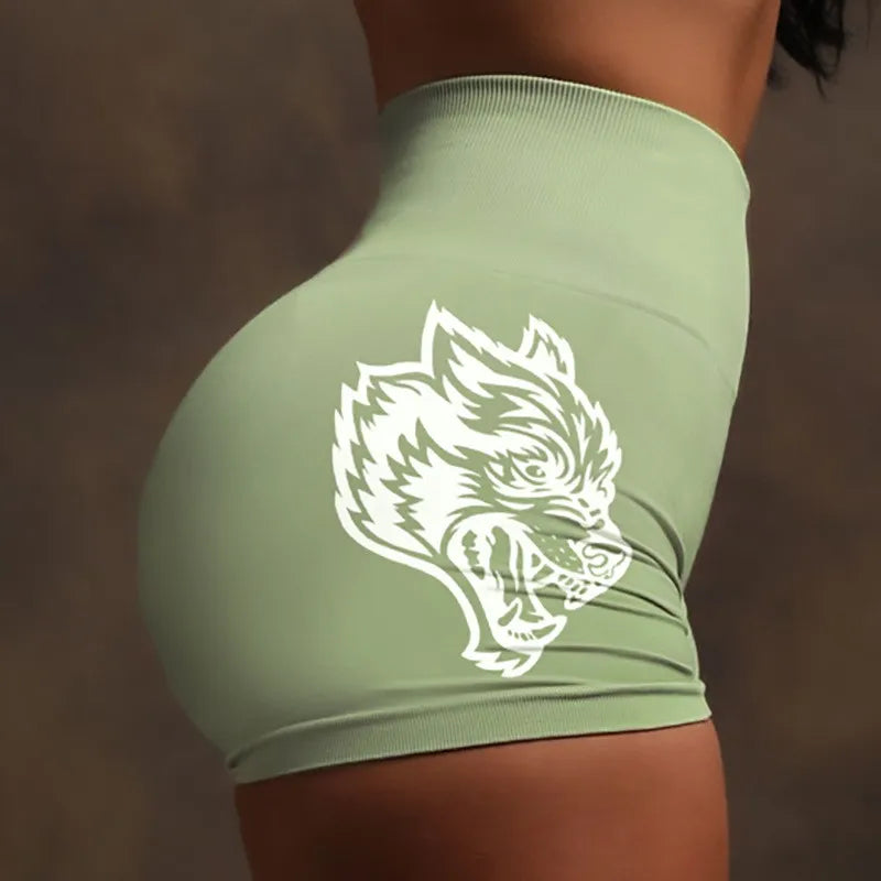 Wolf head three-piece pants high-elastic seamless yoga pants women's high-waisted sports fitness hip-up shorts