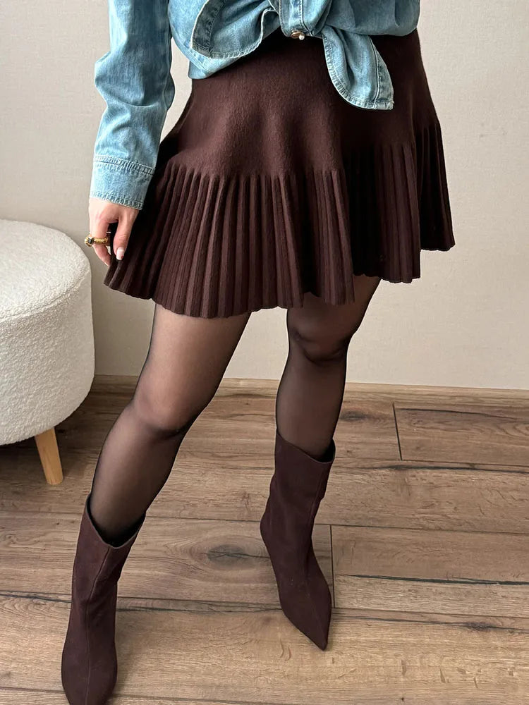 Black Mini Pleated Skirt Gray Women Elastic Waist Short Knitted Skirt For Autumn White A Line Knit Short School Skirt For Women