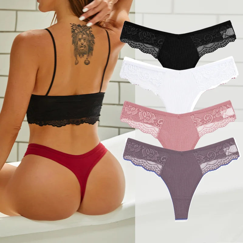 The 4-Pack Cotton Lace G-String Set