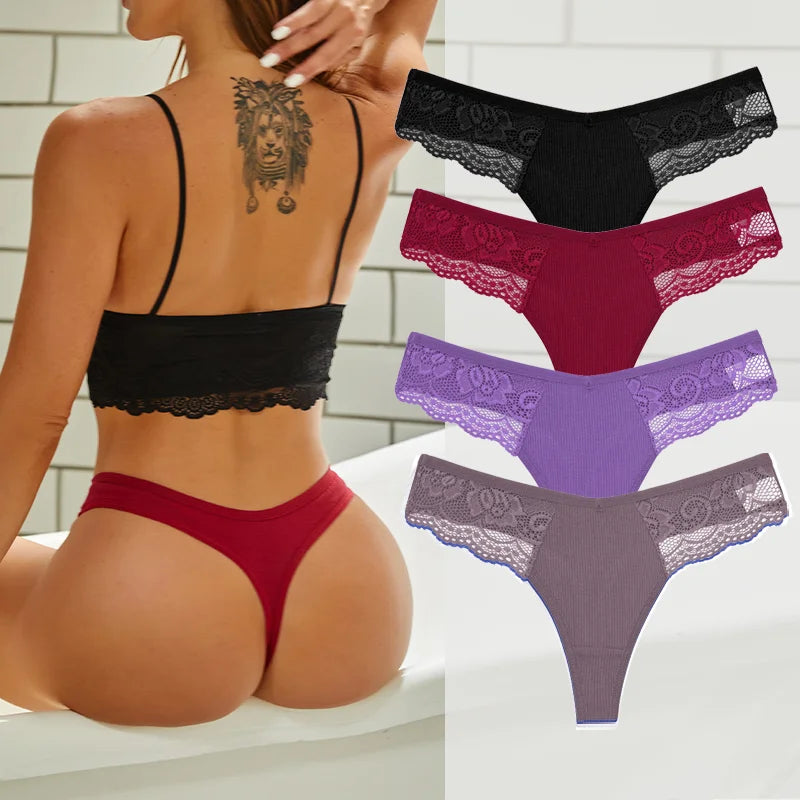 The 4-Pack Cotton Lace G-String Set