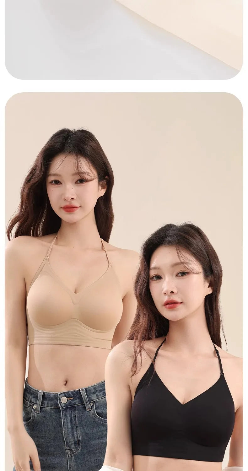 Women's Back-Enhancing Summer Bra: Thin-Strapped, Pushing-Up, Backless, Seamless, Neck-Hook, Modest, Sexy and Comfortable Bra