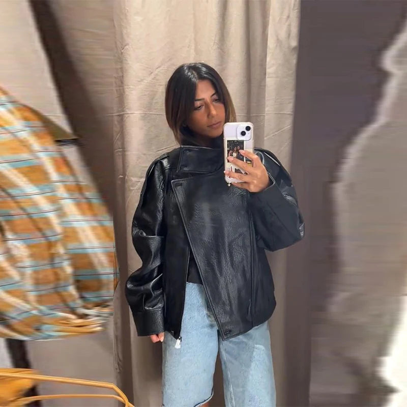 The Belted PU Bomber Jacket