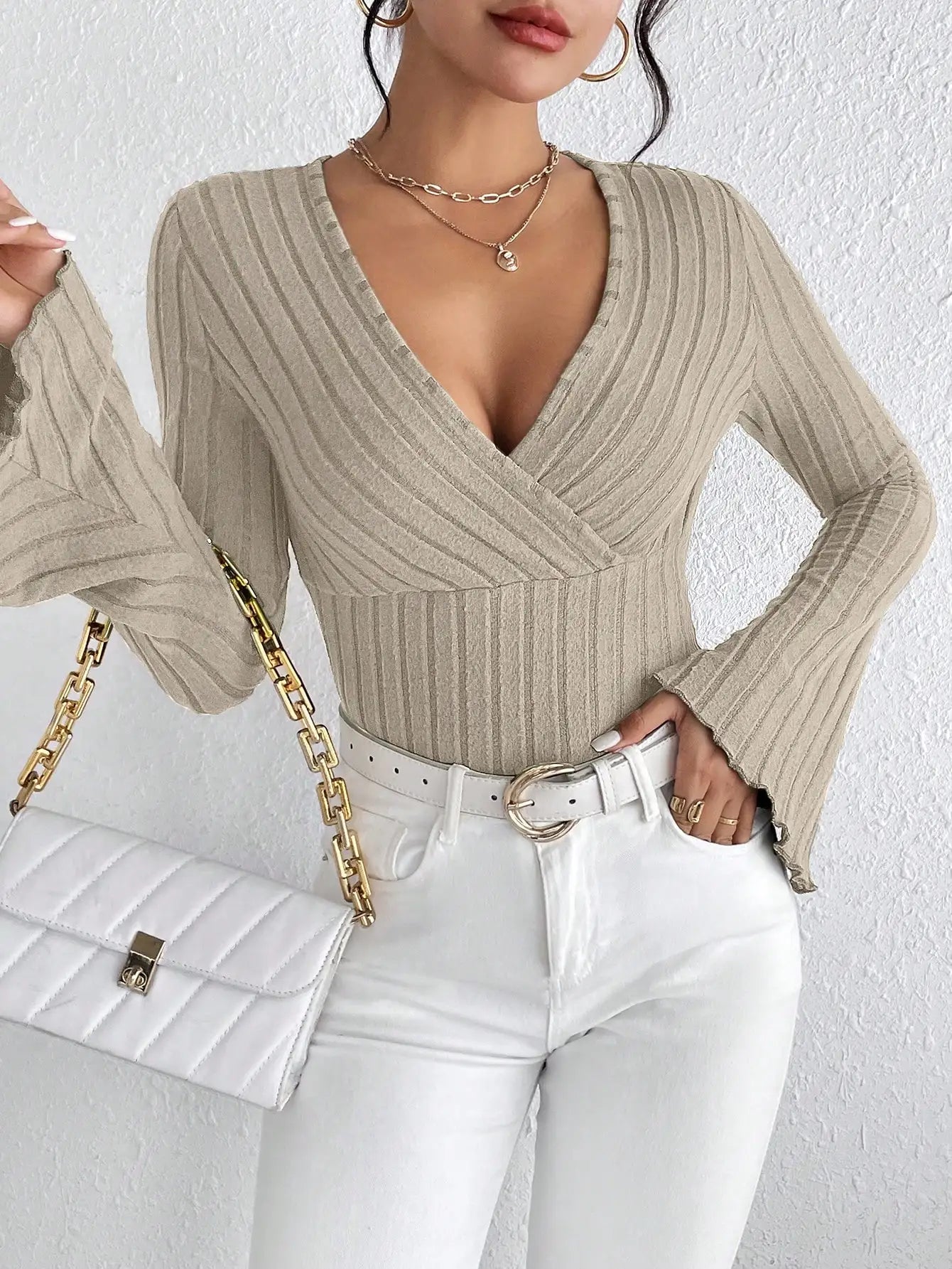 The Striped V-Neck Knit Top