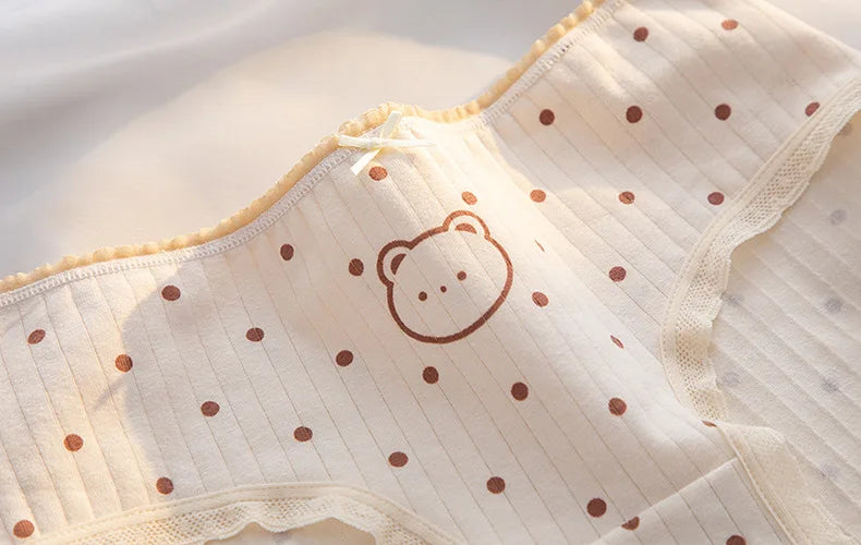 5Pcs/Set Cartoon Cute Bear Cotton Women Panties Breathable Underwear Girls Briefs Mid Waist Soft Female Intimates Sexy Lingerie
