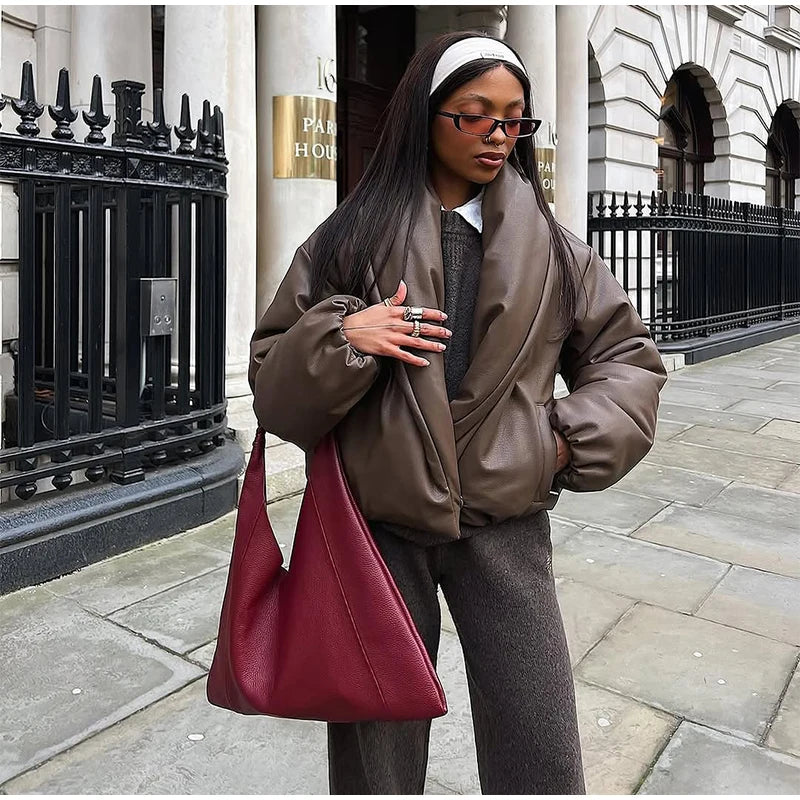 Solid Thicken Short Woman Coats Turn-down Collar Long Sleeve Covered Button Warm Outerwear 2025 Autumn Winter New Lady Jackets