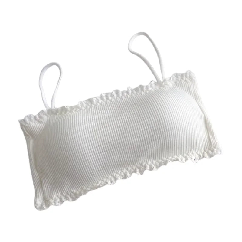 Cotton Camisole Top Girl No Underwire Chest Pad Adjustable To Fit Small Vest Wrap Bra Student Summer Women Bras Back Lace Sexy