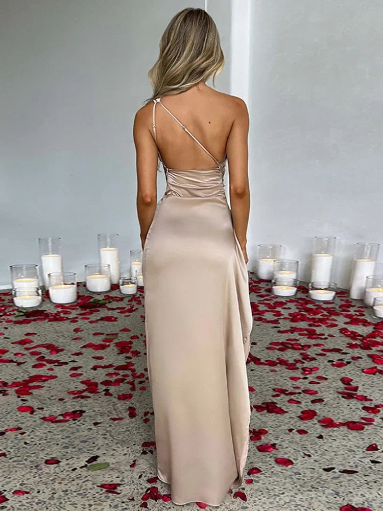The One-Shoulder Satin Split Maxi
