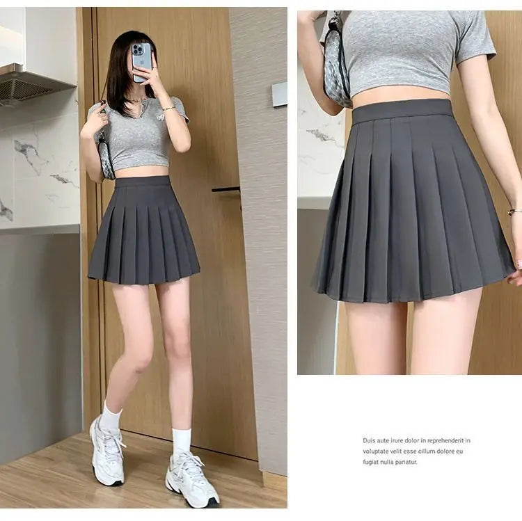 Pleated Mini Skirt with Shorts Women's High Waist A-Line Skater Skort White Black Pink Sporty School Uniform New Fashion HotSale