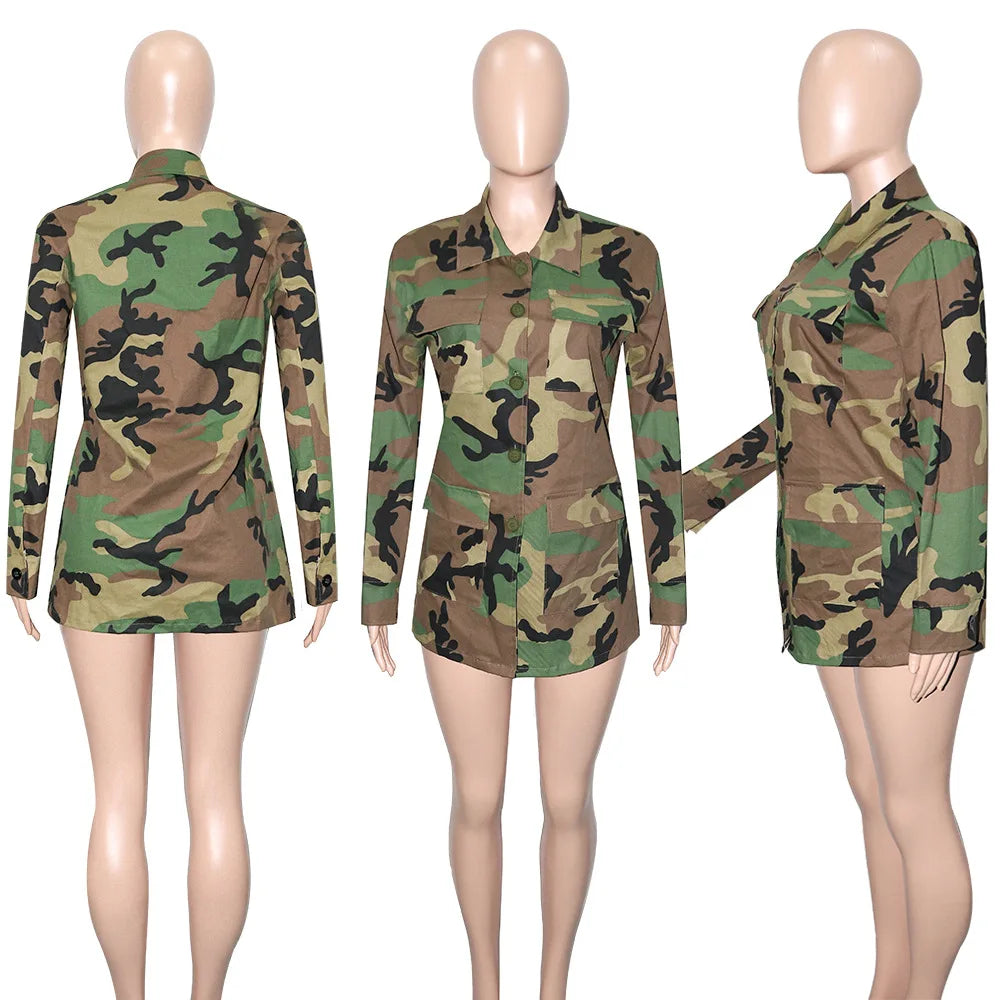 Jackets for Women Camouflage Coat Coats Turn Down Collar Full Sleeve Jacket Single Breasted Jacket Casual Pockets Autumn Spring