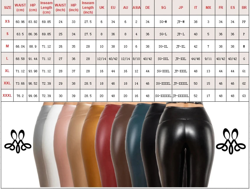 Shascullfites Melody High Waist Faux Leather Leggings Skinny Pants 8 Colors Available for Women Regular Fit