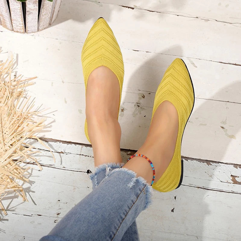 Women's Pointed Toe Flat Shoes Solid Color Knitted Slip on Shoes Casual Breathable Ballet Flats Women Flat Shoes Loafers Women W