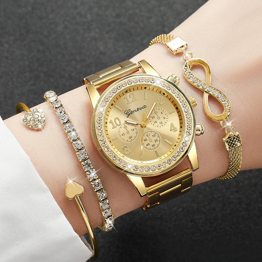 The Rhinestone Watch & Bracelet Set (4pcs)