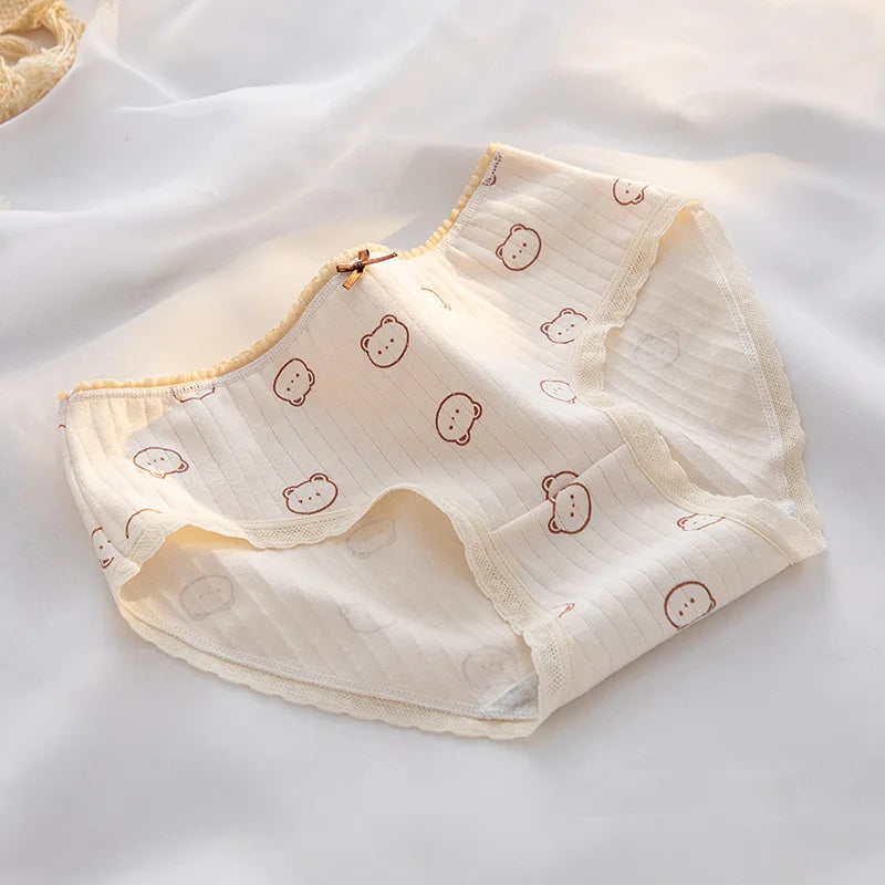 5Pcs/Set Cartoon Cute Bear Cotton Women Panties Breathable Underwear Girls Briefs Mid Waist Soft Female Intimates Sexy Lingerie