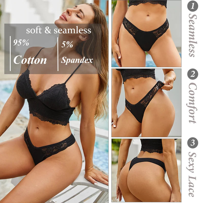 The 4-Pack Cotton Lace G-String Set