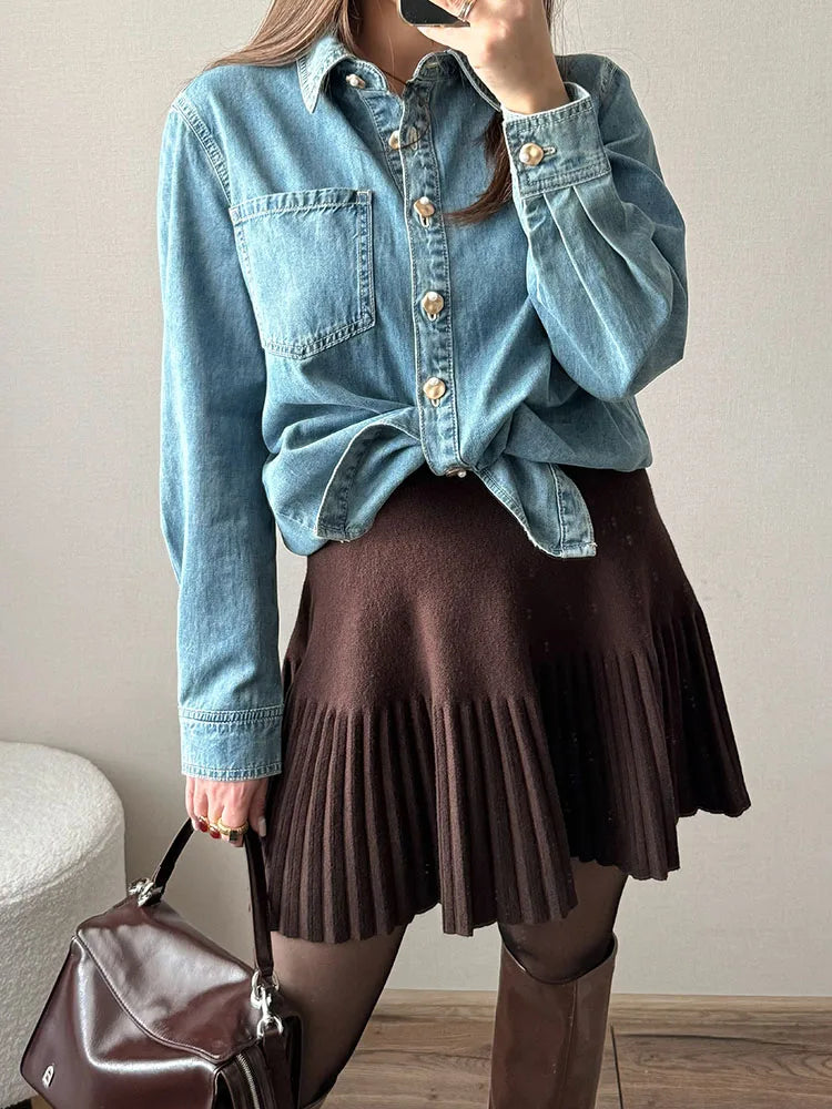 Black Mini Pleated Skirt Gray Women Elastic Waist Short Knitted Skirt For Autumn White A Line Knit Short School Skirt For Women