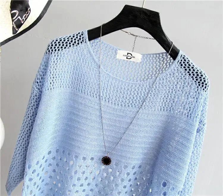 Spring and Summer New Ice Silk Knitted Vest Top Hollow Out Thin Bottoming Sling Streetwear Womens Clothing Shirt