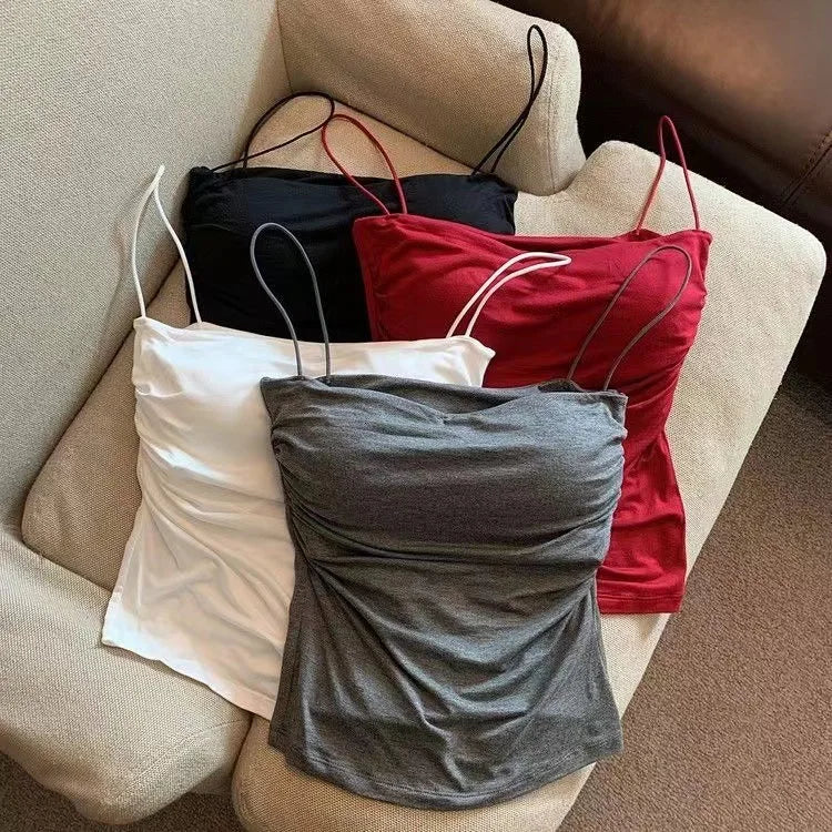 Sexy Short Top With Thin Straps Plain White Tank Top Korean Style Women's Sleeveless Top Tank Underwear Fitted Camisole