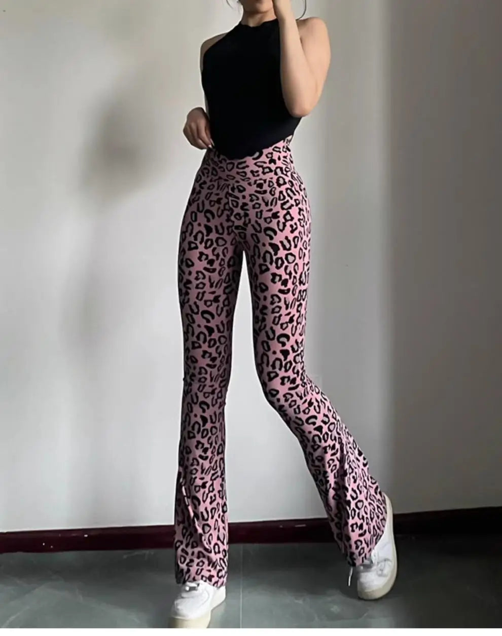 BIVIGAOS Spring Summer Leopard Print Flared Leggings Women Sharkskin High Waist Tight Sport Pilates Sexy Fitness Horseshoe Pants