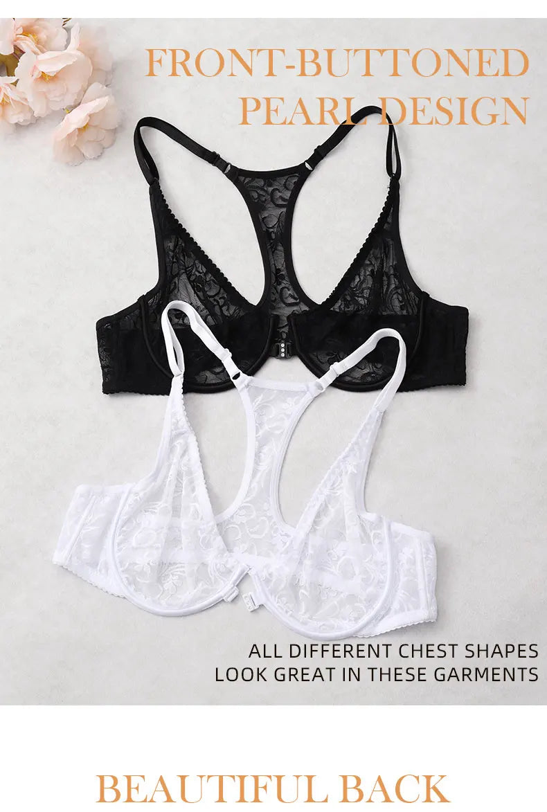 Bra For Womens Front Button Lace Bra Underwire Underwear Elegant Embroidery Beautiful Back Plus Size Lingeire BH Top