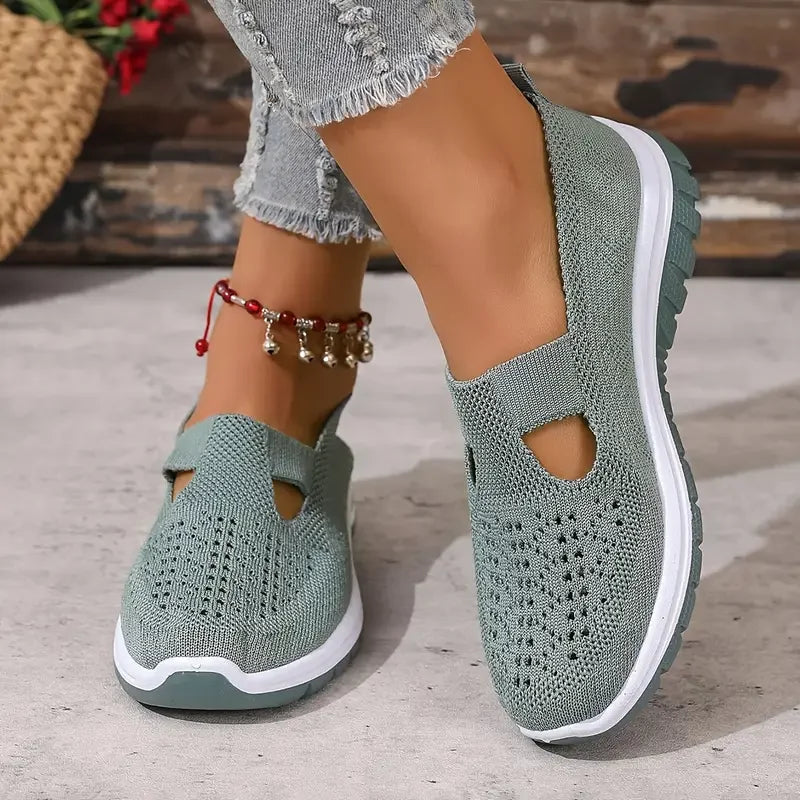 Women's casual sports shoes, solid color breathable sports soft-soled lightweight walking shoes, low-top knitted casual shoes