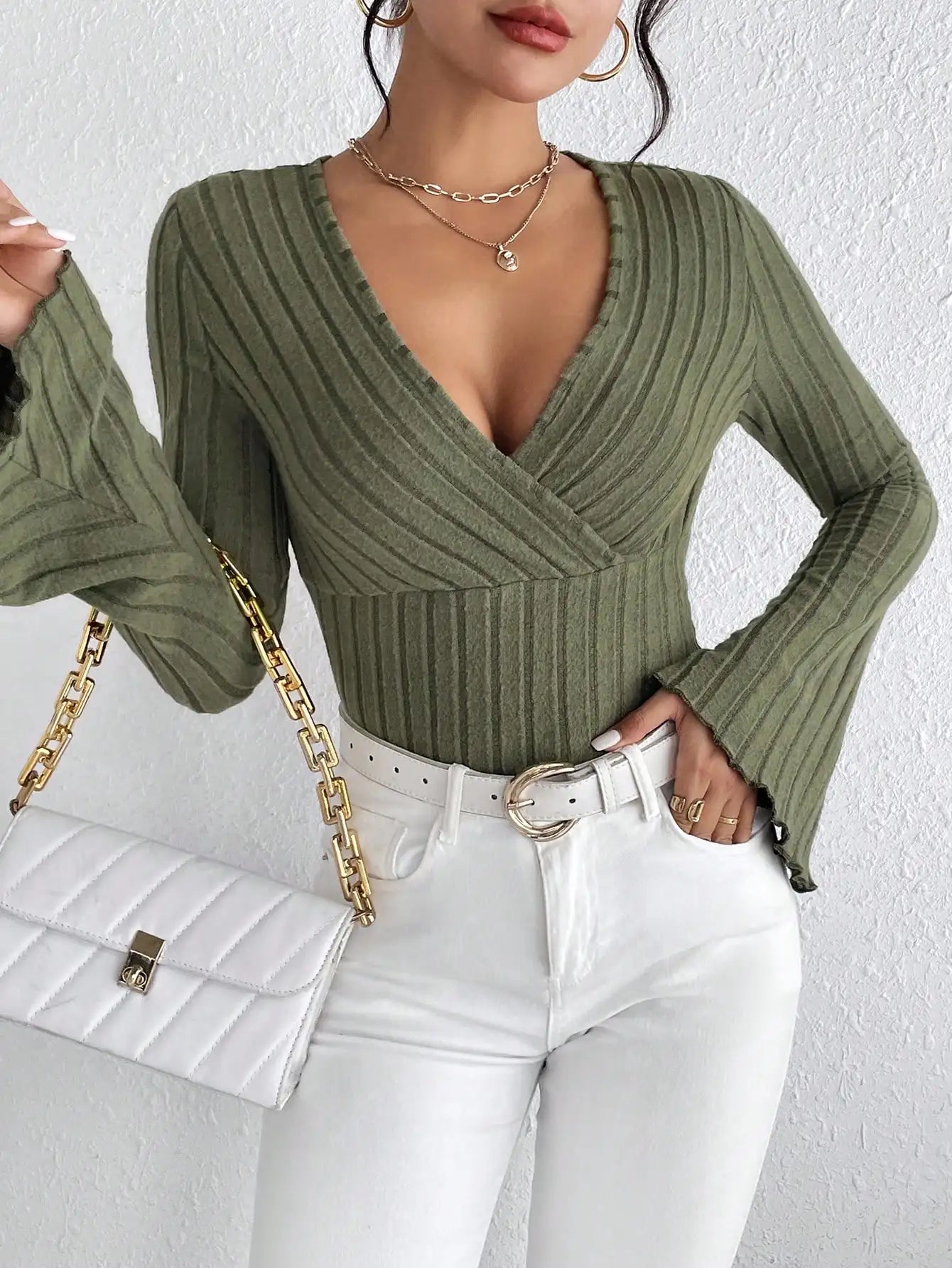 The Striped V-Neck Knit Top