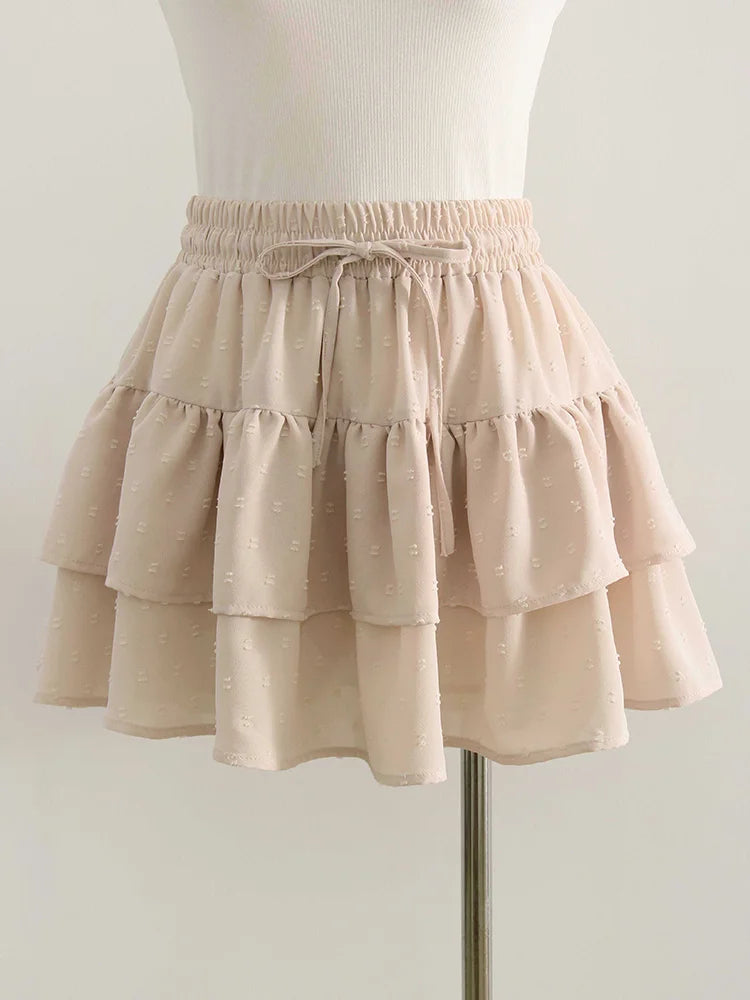 Streamgirl Women Mini Skirts With Shorts Under Summer Clothes Tie Up A Line Short White Pleated Ruffled Layered Skirt For Women